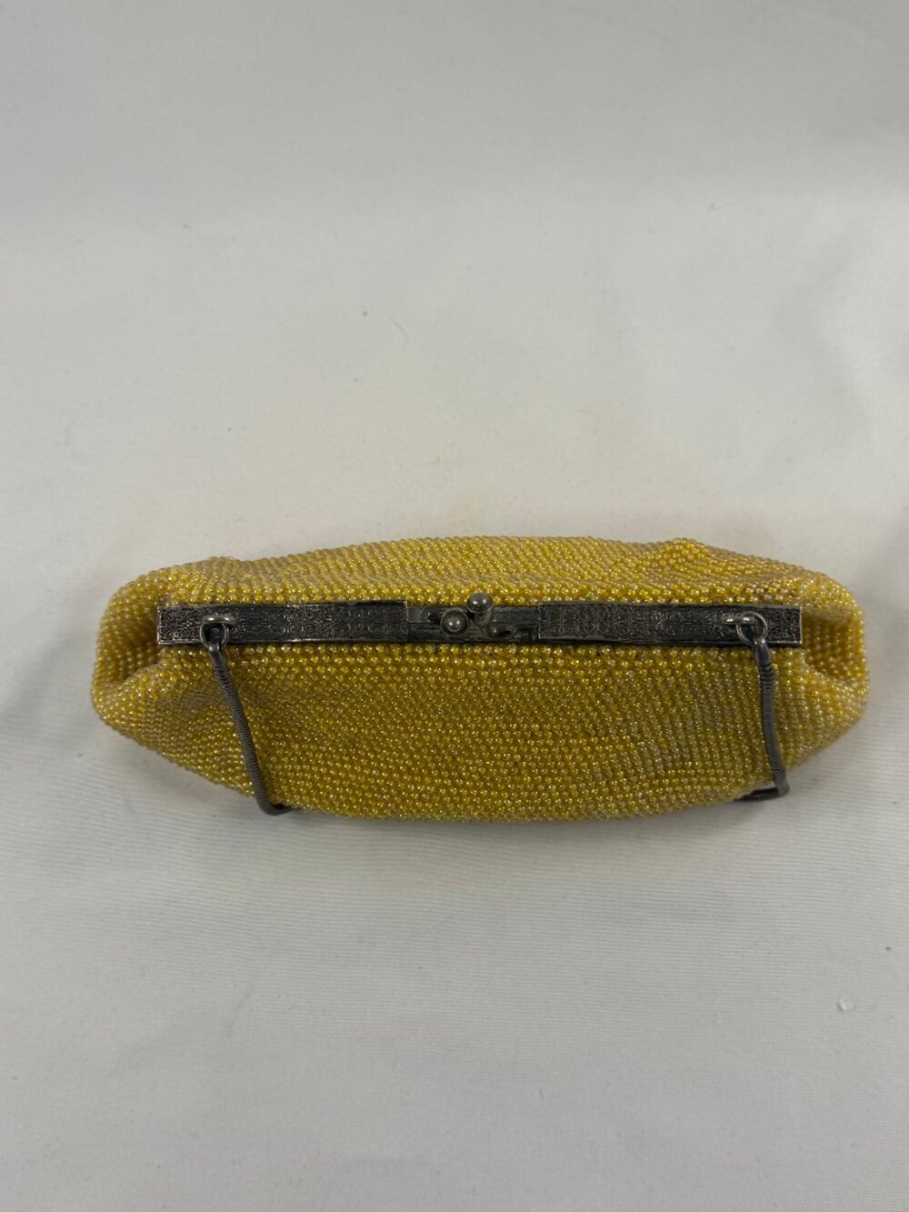 Vintage MCM Golden Yellow Beaded Evening Hand Bag Purse Kiss Lock #4142 - Picture 3 of 5